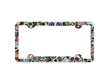 Sugar Skull License Plate Frame with Custom Background Options