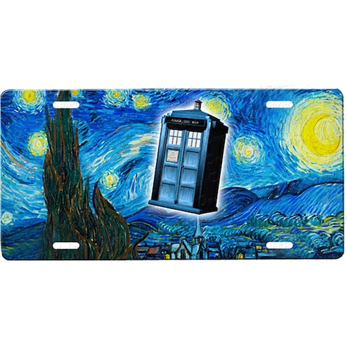 Doctor Who Starry Night Van Gogh  License Plate with Custom Background Options
