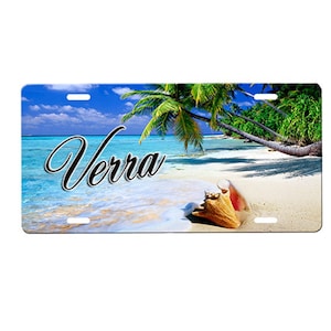 Beach Scene Personalized Front License Plate with Custom Background Options