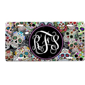 Sugar Skull Personalized Front License Plate with Custom Background Options