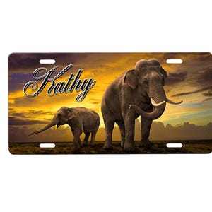 Elephant Personalized Front License Plate with Custom Background Options
