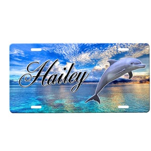 Dolphin Personalized Front License Plate with Custom Background Options