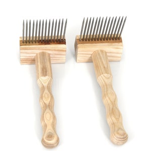Wool combs, cleaning and align fibers with tempered steel pins