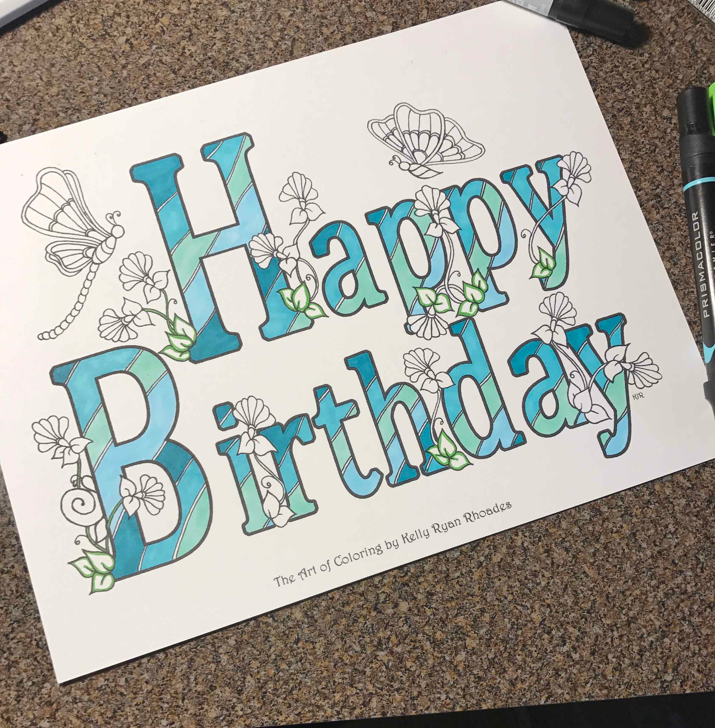 Happy Birthday Coloring Page From An Original Drawing Etsy