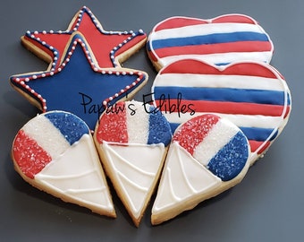 Sugar Cookies~One Dozen~Patriotic Cookies~Papaw's Edibles~Shipping Included~Stars & Stripes~Memorial Day~Independence Day~Snow Cone Cookies