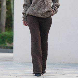 Brown Itchy 100 % Wool Knit Leggings - Women&#39;s Knit Sweater Pants - Women&#39;s Knit Joggers -  Natural Fiber Clothes T881
