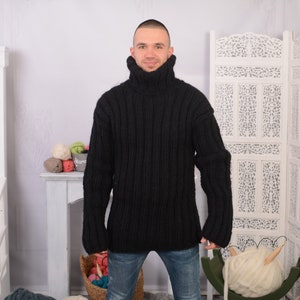 Mint Green Cable Knit Sweater in 3 Strands, Men Hand Knit