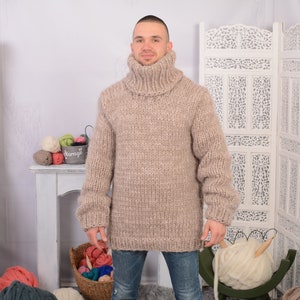 Chunky Mohair and Wool Mix Sweater, Thick Knit Sweater in Beige ...