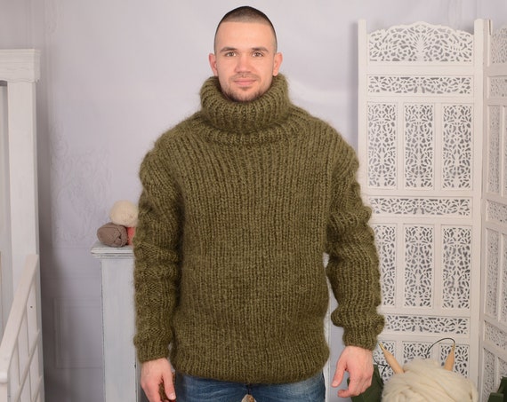 Fuzzy Mohair Sweater Turtleneck Pullover Fetish Sweater personalized sweater Fluffy Jumper Hand knit men sweater custom order sweater