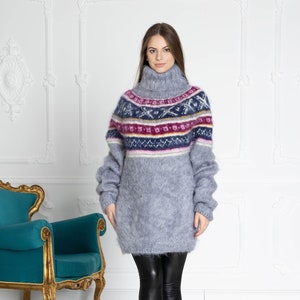 Gray Norwegian Mohair Sweater, Hand Knit Sweater, Women Mohair Sweater ...
