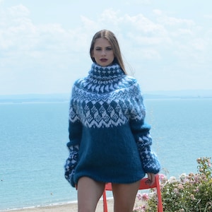 Icelandic Mohair sweater , Nordic KNit  sweater , Lopi Turtleneck pullover , Norwegian Sweater , Soft Sweater , Fair Isle Sweater T799W