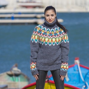 Lopi Wool Sweater, Icelandic Sweater, Hand Knitted Sweater, Raw Wool Sweater, Norwegian Sweater, Oversized Sweater, Cosy Nordic Sweater T551