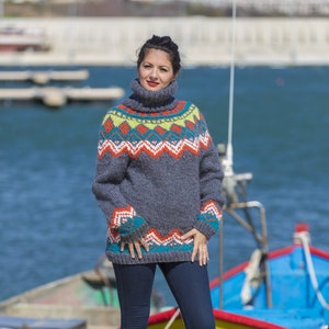 Lopi Wool Sweater, Icelandic Sweater, Hand Knitted Sweater, Raw Wool Sweater, Norwegian Sweater, Oversized Sweater, Cosy Nordic Sweater T552