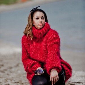 Thick Mohair Sweater, Turtleneck Sweater, Hand Knitted Sweater, Fluffy Sweater, Huge Oversized Sweater, Mohair Fetish, Chunky Sweater T44