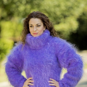 Purple Mohair Sweater Turtleneck Sweater Hand Knitted - Etsy