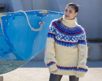 Icelandic Mohair Sweater, Norwegian Knitted Sweater T558