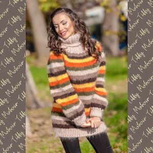 Striped Mohair Sweater, hand knit sweater, Thick Pullover Oversized Mohair Jumper Striped Sweater , striped sweater, men sweater gift T398