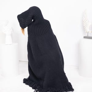 Extremely Comfortable Women&#39;s Wool Poncho in Black Color with 80 cm Turtleneck , Chunky knit body cover T1754