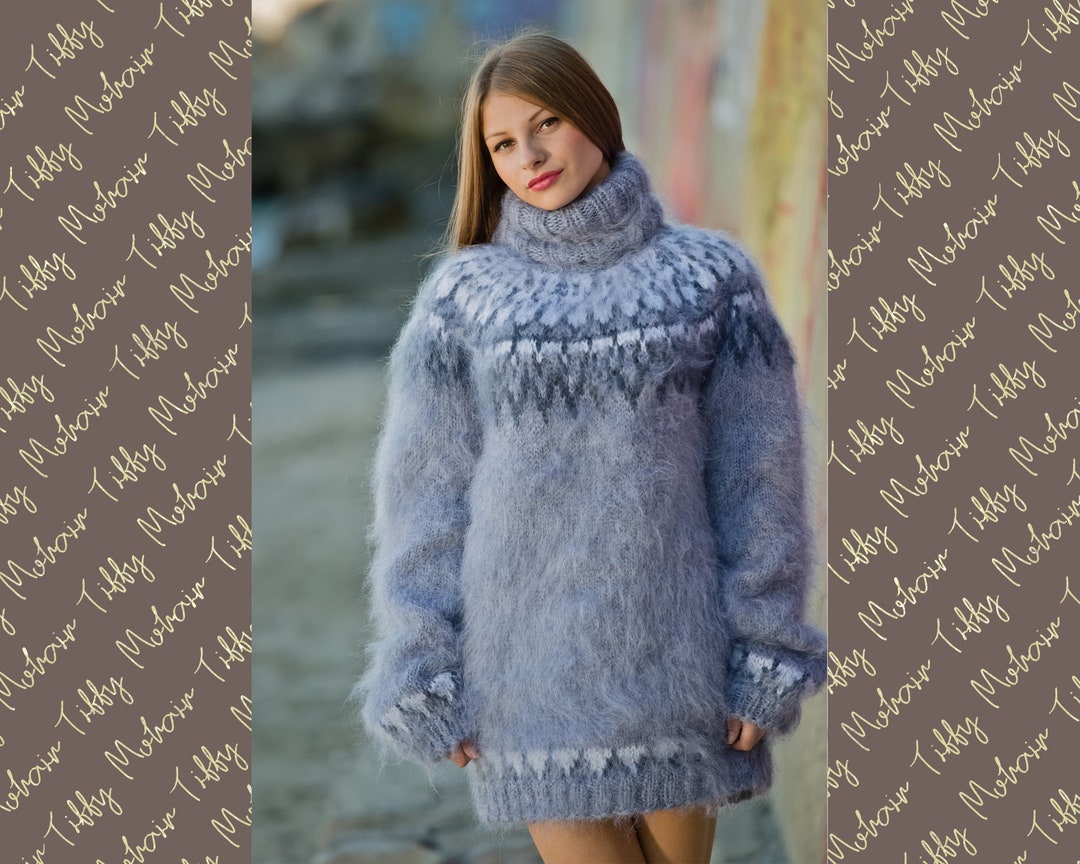 Gray Mohair Sweater Icelandic Sweater Hand Knit Sweater Men - Etsy