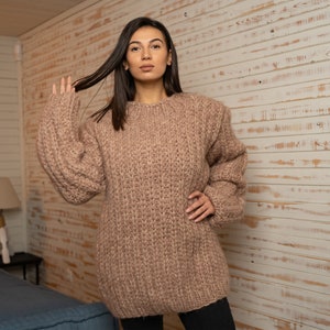 Jersey esponjoso y cálido de lana de alpaca bebé de 15 hebras, tejido a mano con hilo mixto T1138