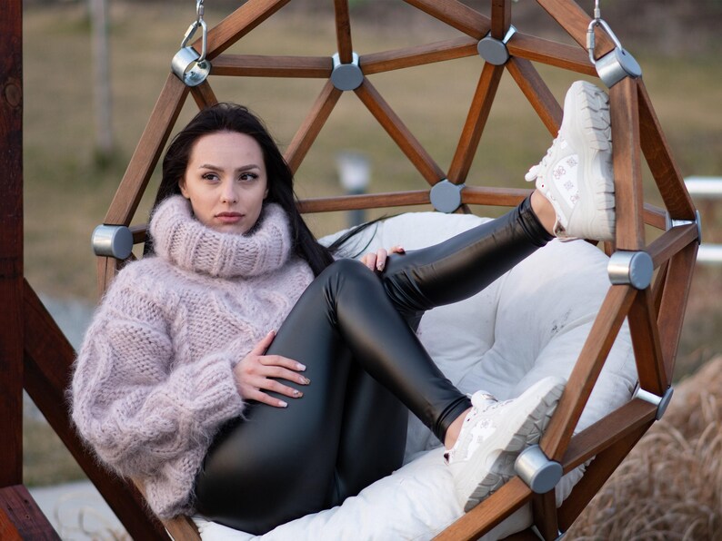 5-Strand Beige Mohair Sweater – Hand-Knitted Cabled Chunky Oversized Pullover T1176 image 6
