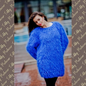 Off shoulder sweater, Blue Mohair Sweater, Loose Knit Sweater, Summer sweater, boat neck top, See through sweater T55