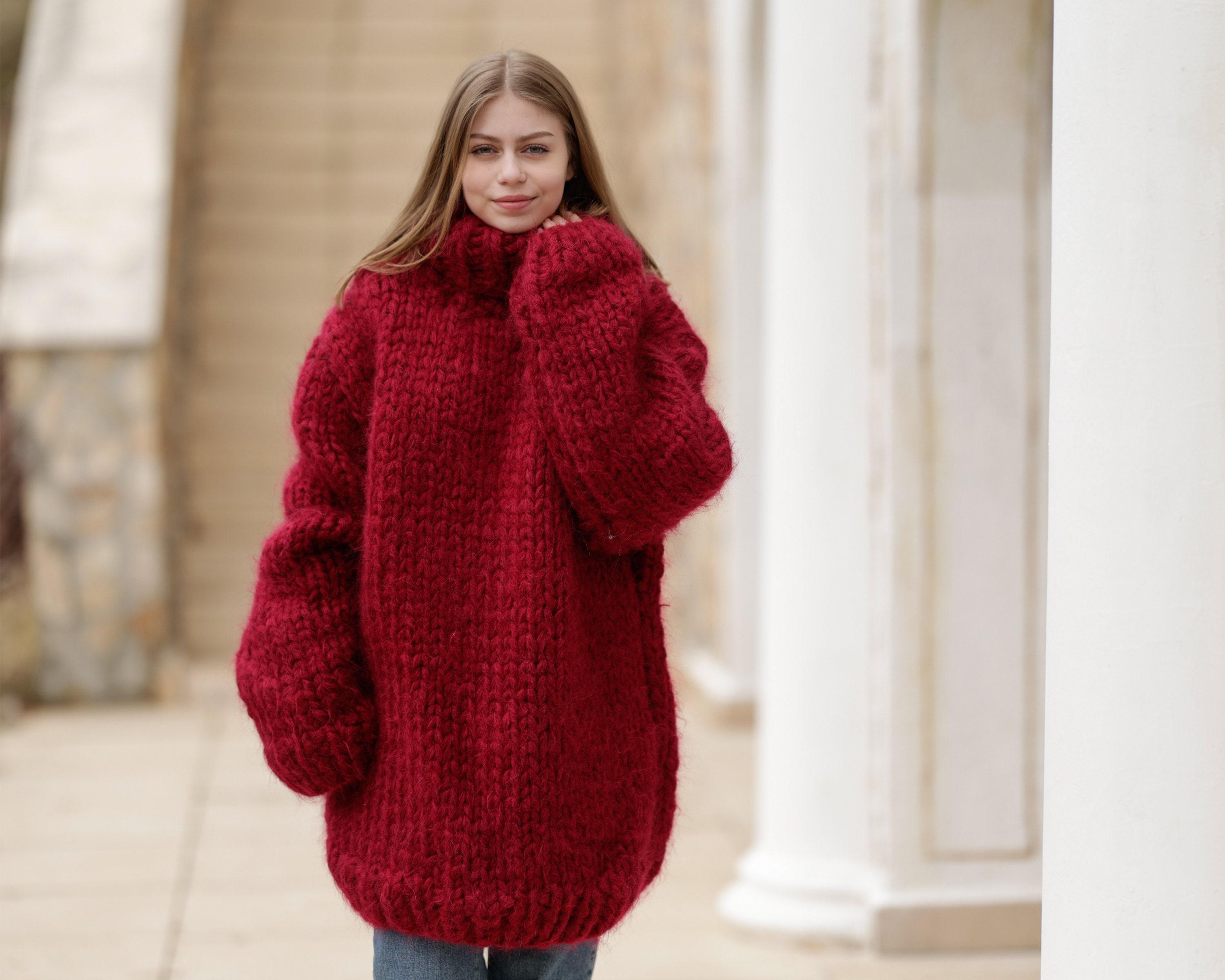 12-strand Huge Turtleneck Mohair Sweater – Hand-knitted Chunky