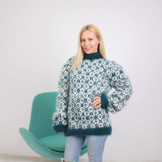 Suéter islandés tejido a mano, jersey nórdico de lana de mohair