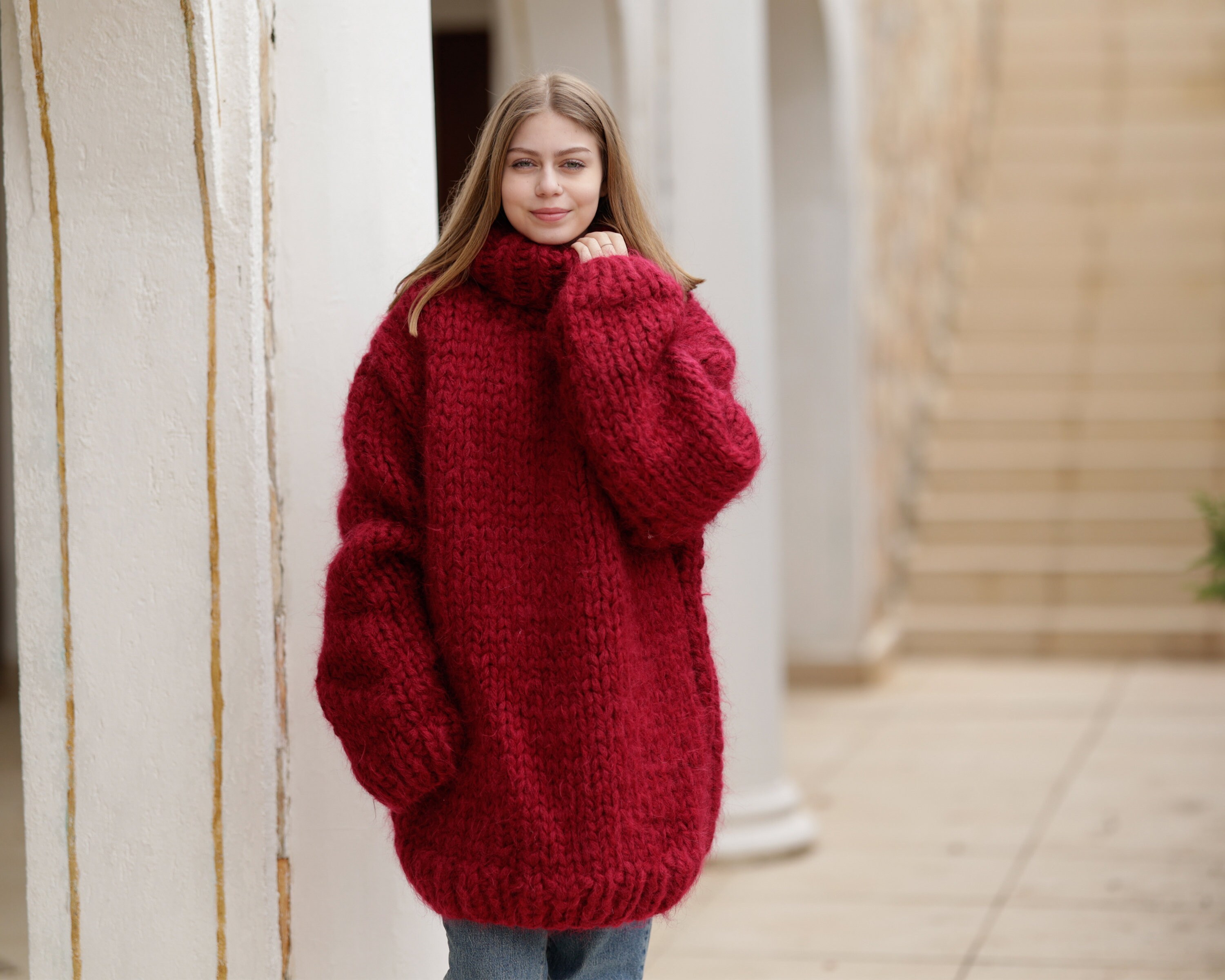 12 Strands Huge Turtleneck Mohair Sweater, Chunky Knit 12 Strands Huge Turtleneck Mohair Sweater, Chunky Knit