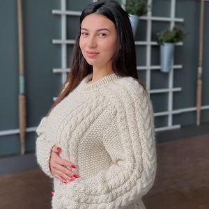 One available in size XL, 100 % Alpaca sweater , Soft  Cable knit jumper T931