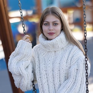 Hand Knitted  Bio Cotton sweater in White  T1260