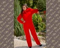 Red Mohair Catsuit – Hand-Knitted Cable Knit Jumpsuit – Chunky Fluffy One-Piece – T127