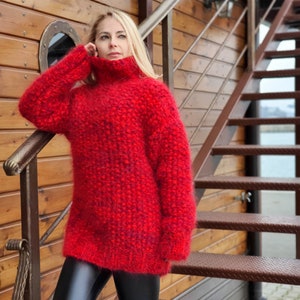 Moss stitch chunky mohair sweater, 8 strands Thick mohair sweater, Cosy hairy jumper T948