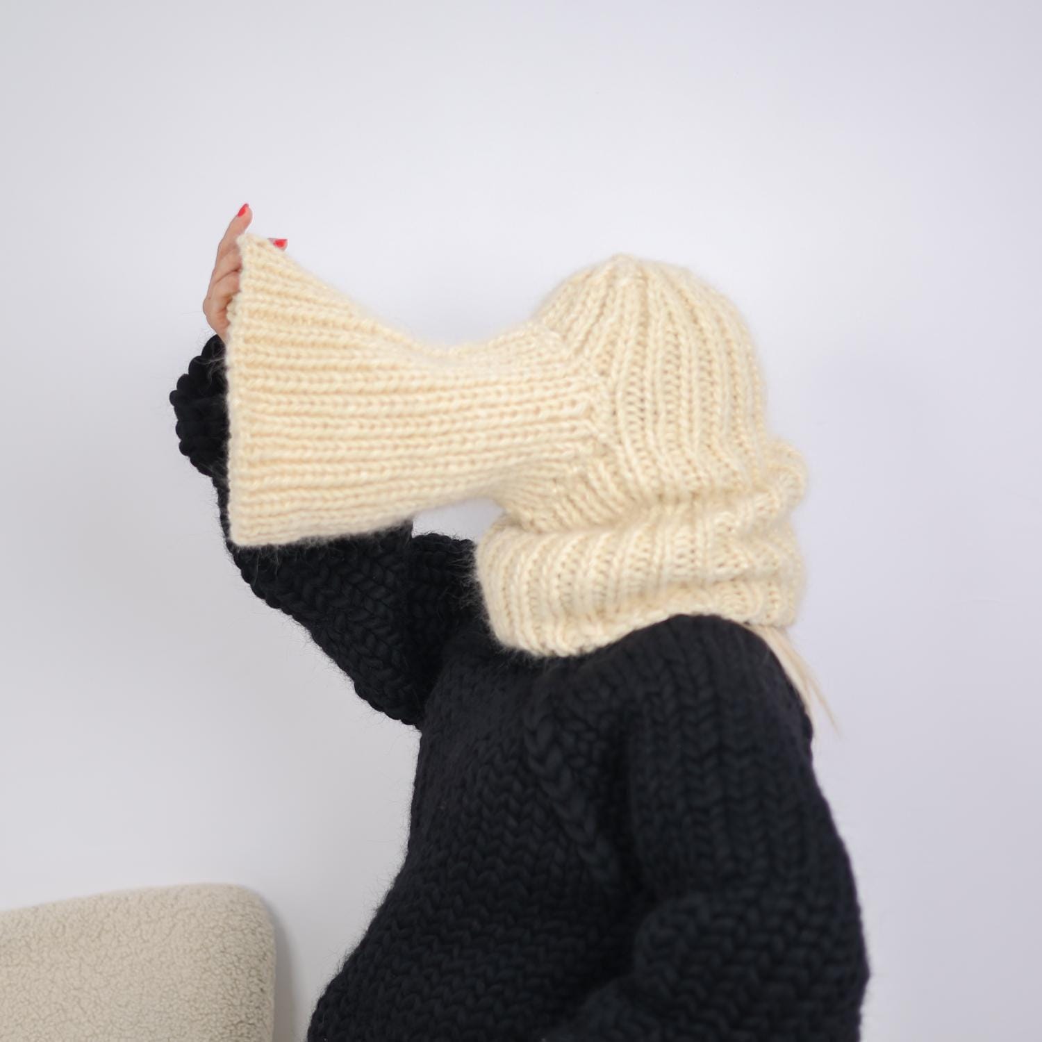 Mohair Wool Balaclava – Hand Knitted Chunky Winter Hood T1912 - Etsy