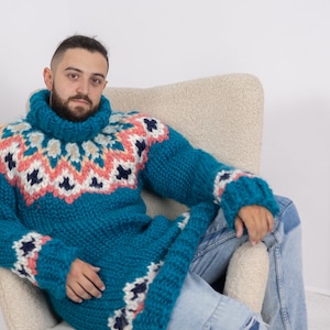 Extra Soft Icelandic Merino wool sweater , Men Lopi Turtleneck Pullover, Nordic Merino Jumper T1671