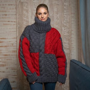 Suéter de lana suave, tejido a mano, 100 % lana, jersey de punto trenzado, jersey grueso de invierno T1110