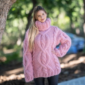 10 strands Cables Mohair Sweater, Chunky knit Fuzzy jumper, Tiffy Mohair Sweater  T1214