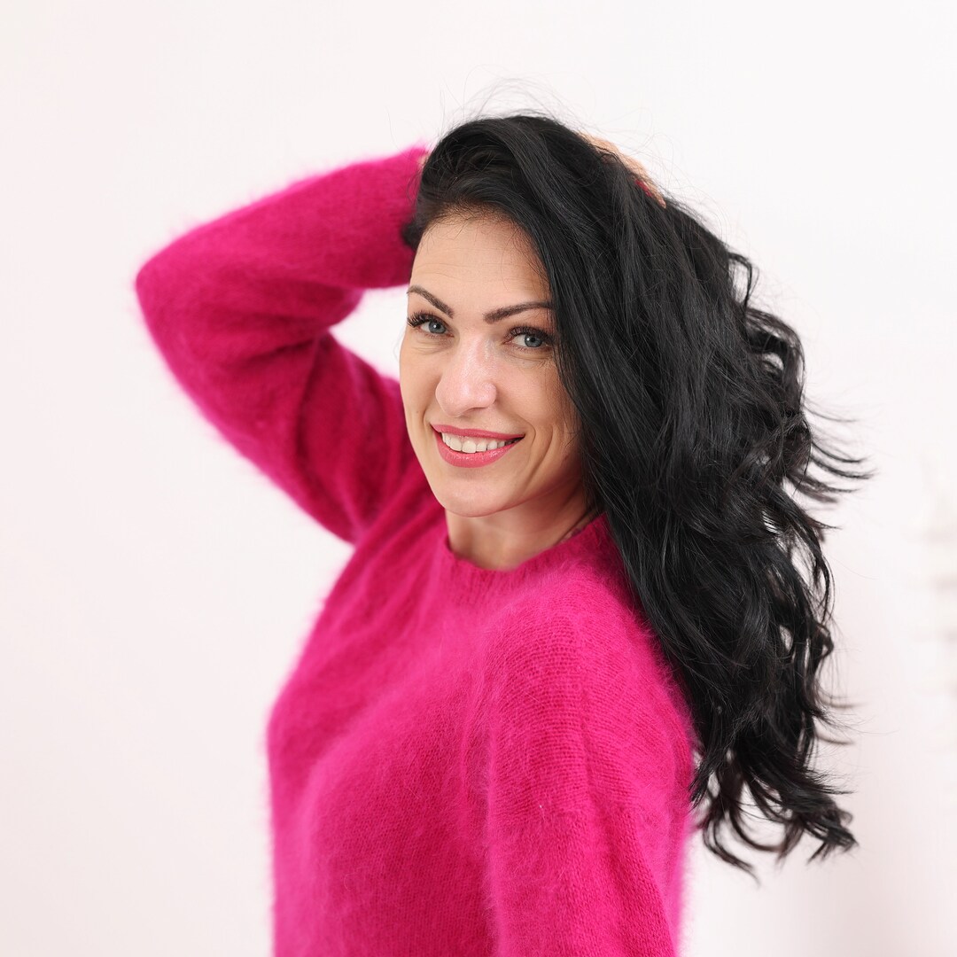 Luxurious Pink Italian Rabbit Angora Sweater, Fluffy Angora Sweater ...