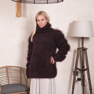 Brown Mohair sweater , Fluffy mohair jumper T830W
