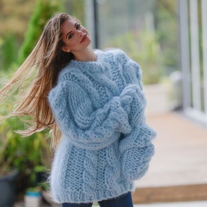 10 Stränge Zopfmuster Mohair Pullover, Grobstrick Fuzzy Pullover, Tiffy Mohair Pullover T1113