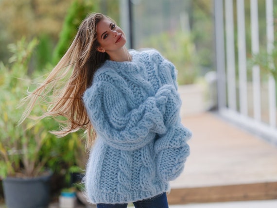 10 Strands Cables Mohair Sweater Chunky Knit Fuzzy Jumper Tiffy Mohair Sweater T1113 Etsy Canada