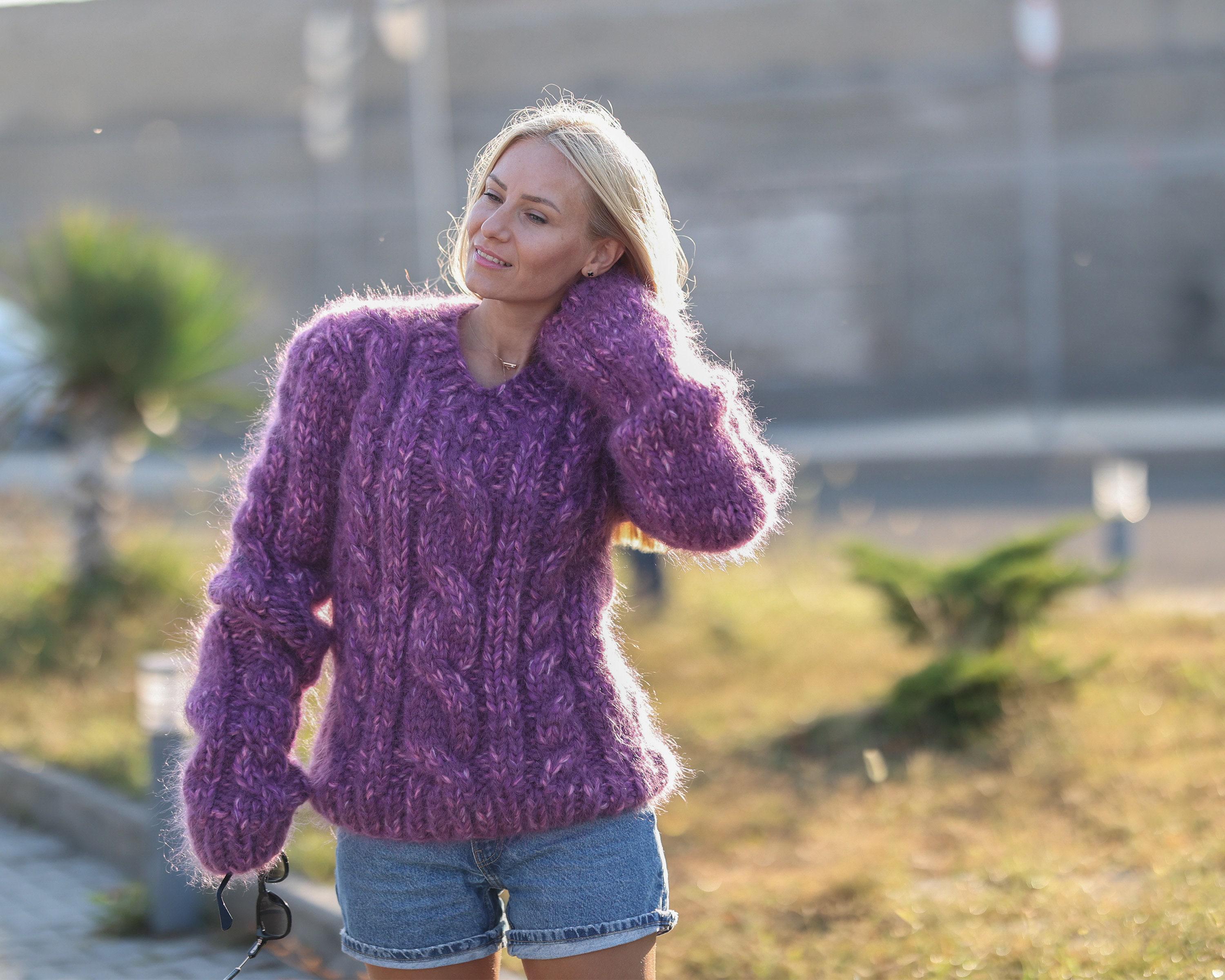 16-strand Cabled Mohair–alpaca Mix Sweater – Hand-knitted Chunky
