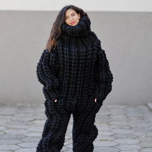 16 strands Wool Catsuit , 100 % wool Hand Knitted Woolen  Catsuit with  turtleneck Fetish catsuit in English rib, Wool catsuit T1054