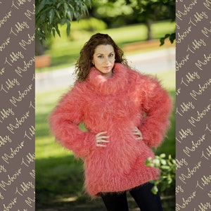 Mohair Sweater, Coral Mohair sweater, Turtleneck sweater, Wool sweater, pullover, Handknit sweater, Knitted sweater, 100% hand made T83