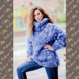 Melange Mohair Sweater, Turtleneck Sweater, Hand Knitted Sweater, Fluffy Sweater, Huge Oversized Sweater, Mohair Fetish, Chunky Sweater  T70