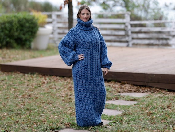 Extra Chunky Wool Sweater Dress, Hand Knitted English Rib Turtleneck Maxi Dress T1107 - Etsy Extra Chunky Wool Sweater Dress, Hand Knitted English Rib Turtleneck Maxi Dress T1107 - Etsy