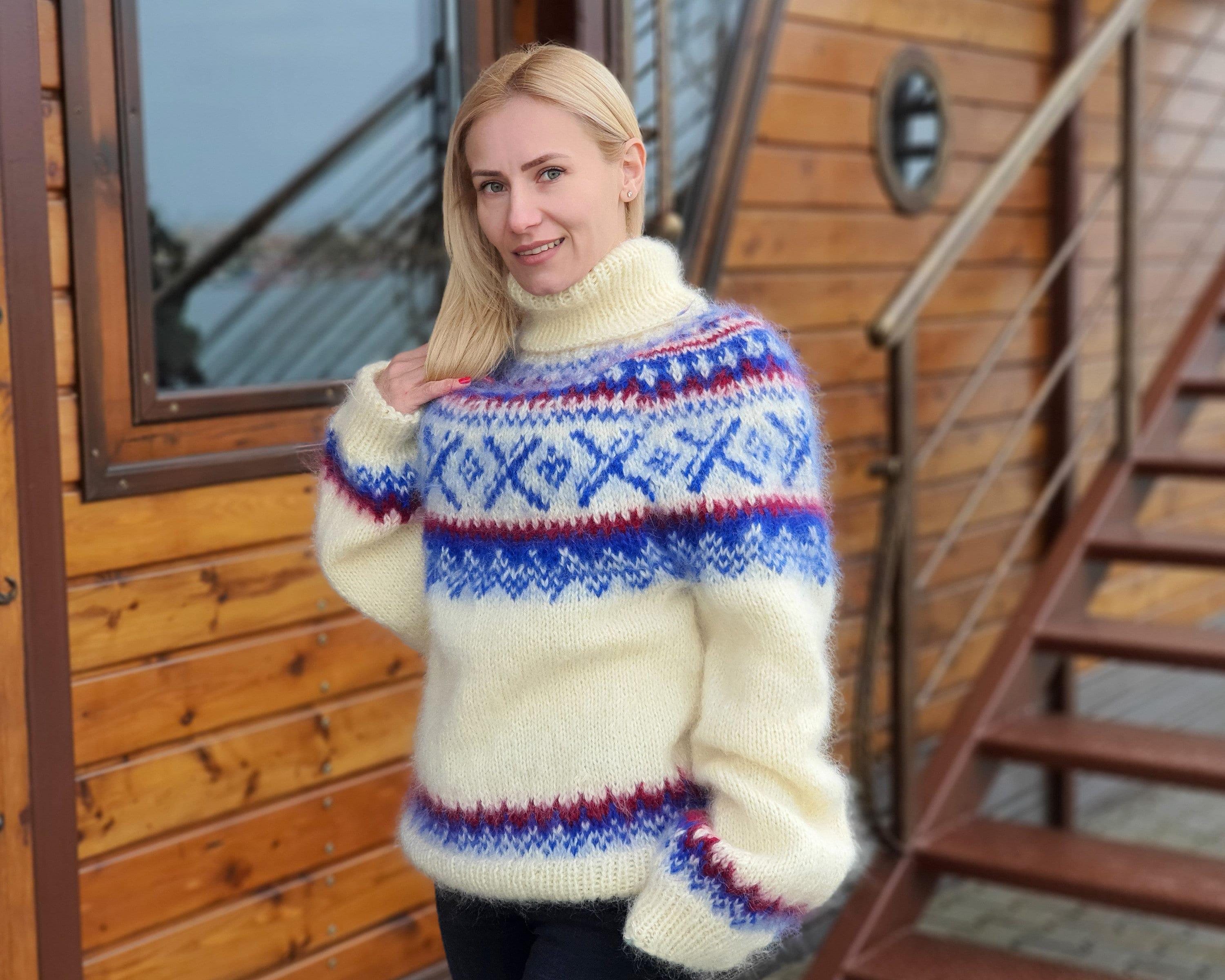 White Mohair Sweater – Hand Knitted Icelandic Nordic Pullover T918