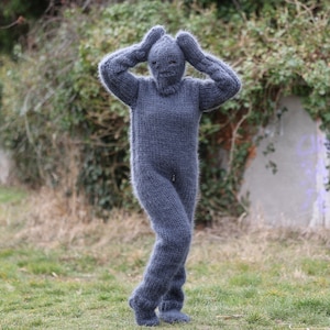 20 strands of mohair Hand Knitted  Catsuit with a balaclava, mittens and socks , Fetish jumpsuit T1360