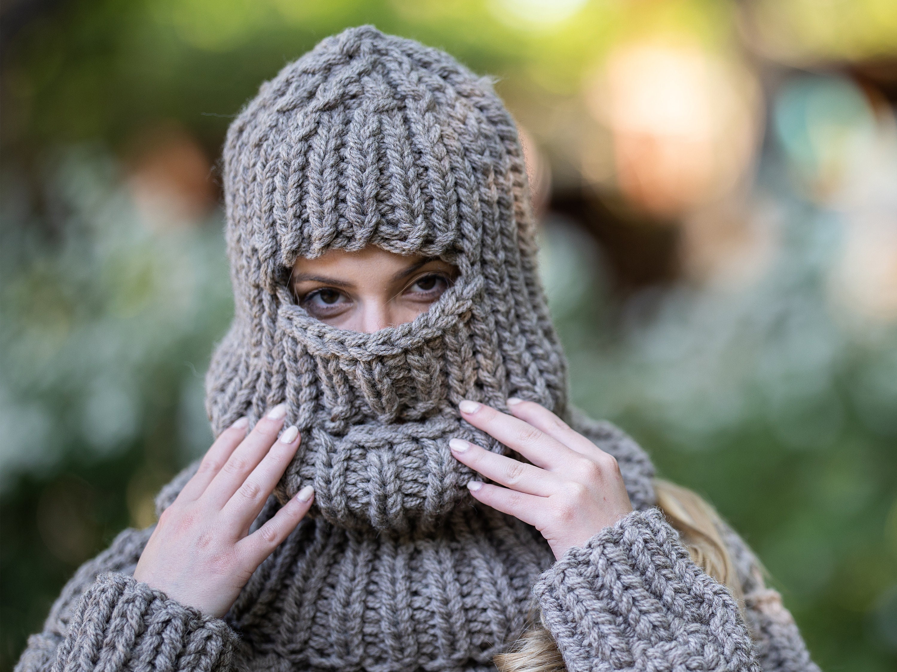 Verstrikking Zaklampen hoed Bruine ruwe wol Bivakmuts Chunky Balaclava Gebreid in - Etsy België