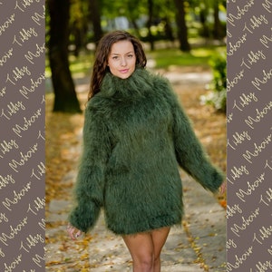 Fluffy Mohair Sweater, Green Hand knitted Jumper T169